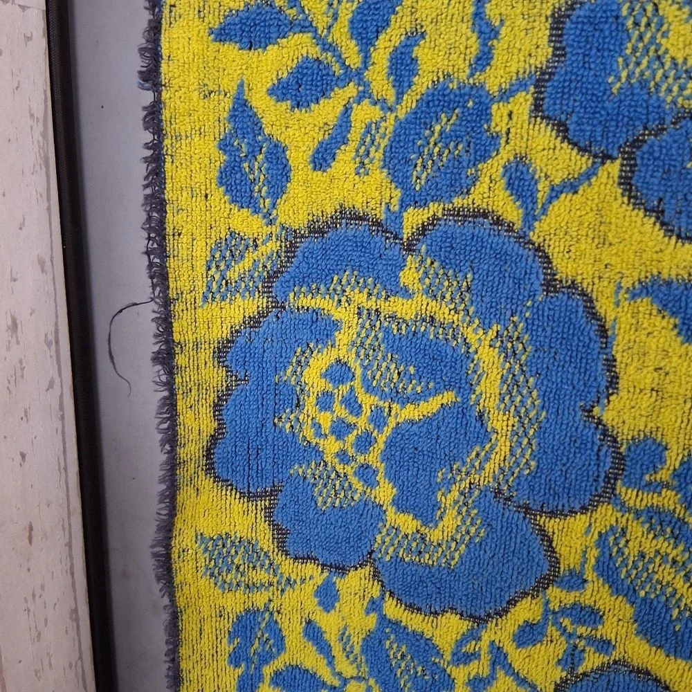 Vintage MCM Bath Towel Blue Yellow Floral Martex GVC USA